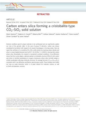 Carbon Enters Silica Forming a Cristobalite-Type CO2–Sio2 Solid Solution