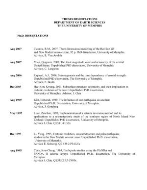 List of Earth Sciences Theses and Dissertations