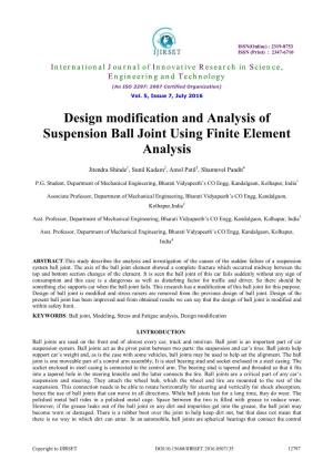 Design Modification and Analysis of Suspension Ball Joint Using Finite Element Analysis