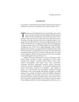 CJ-Online, 2019.01.05 BOOK REVIEW Views of Rome: a Greek Reader. by ADAM SERFASS. Norman, OK: University of Oklahoma Press, 2018