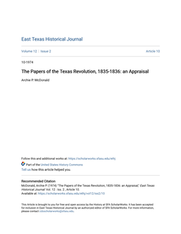 The Papers of the Texas Revolution, 1835-1836: an Appraisal