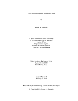 Peculiar Supporter of Female Writers by Robert N. Gamache a Thesis