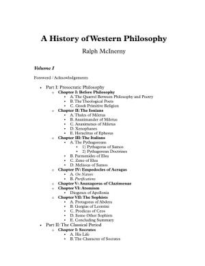 A History of Western Philosophy Ralph Mcinerny