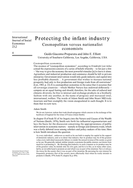 Protecting the Infant Industry Economics Cosmopolitan Versus Nationalist 23,2 Economists 4 Guido Giacomo Preparata and John E