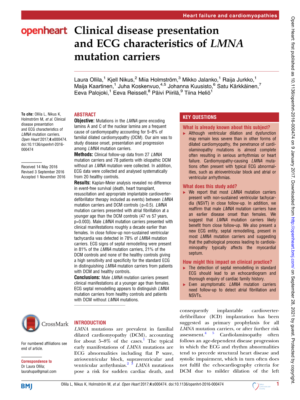 Clinical Disease Presentation and ECG Characteristics of LMNA Mutation Carriers