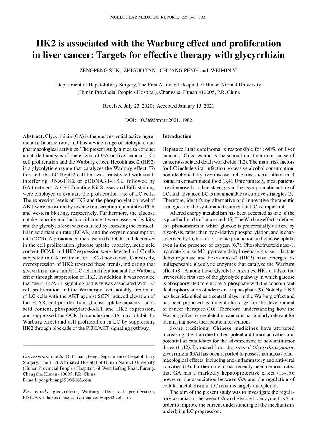 HK2 Is Associated with the Warburg Effect and Proliferation in Liver Cancer: Targets for Effective Therapy with Glycyrrhizin