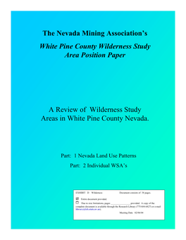 The Nevada Mining Association's White Pine County Wilderness