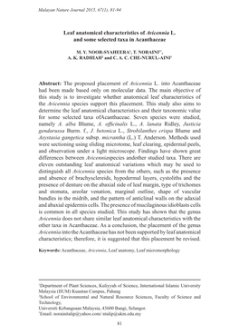 Leaf Anatomical Characteristics of Avicennia L