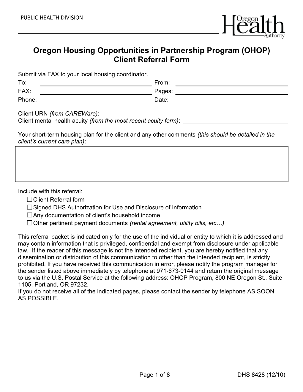 OHOP Client Referral Form (DHS 8428)