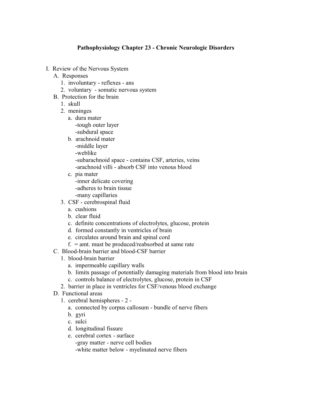 Pathophysiology Chapter 23 - Chronic Neurologic Disorders