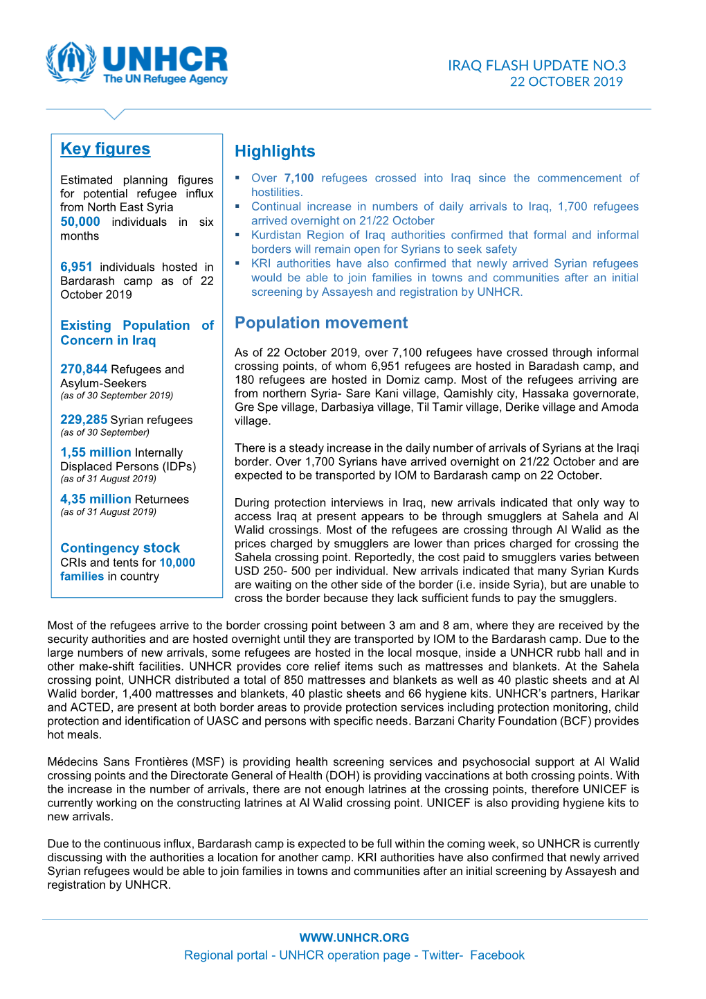 UNHCR Iraq Flash Update #3