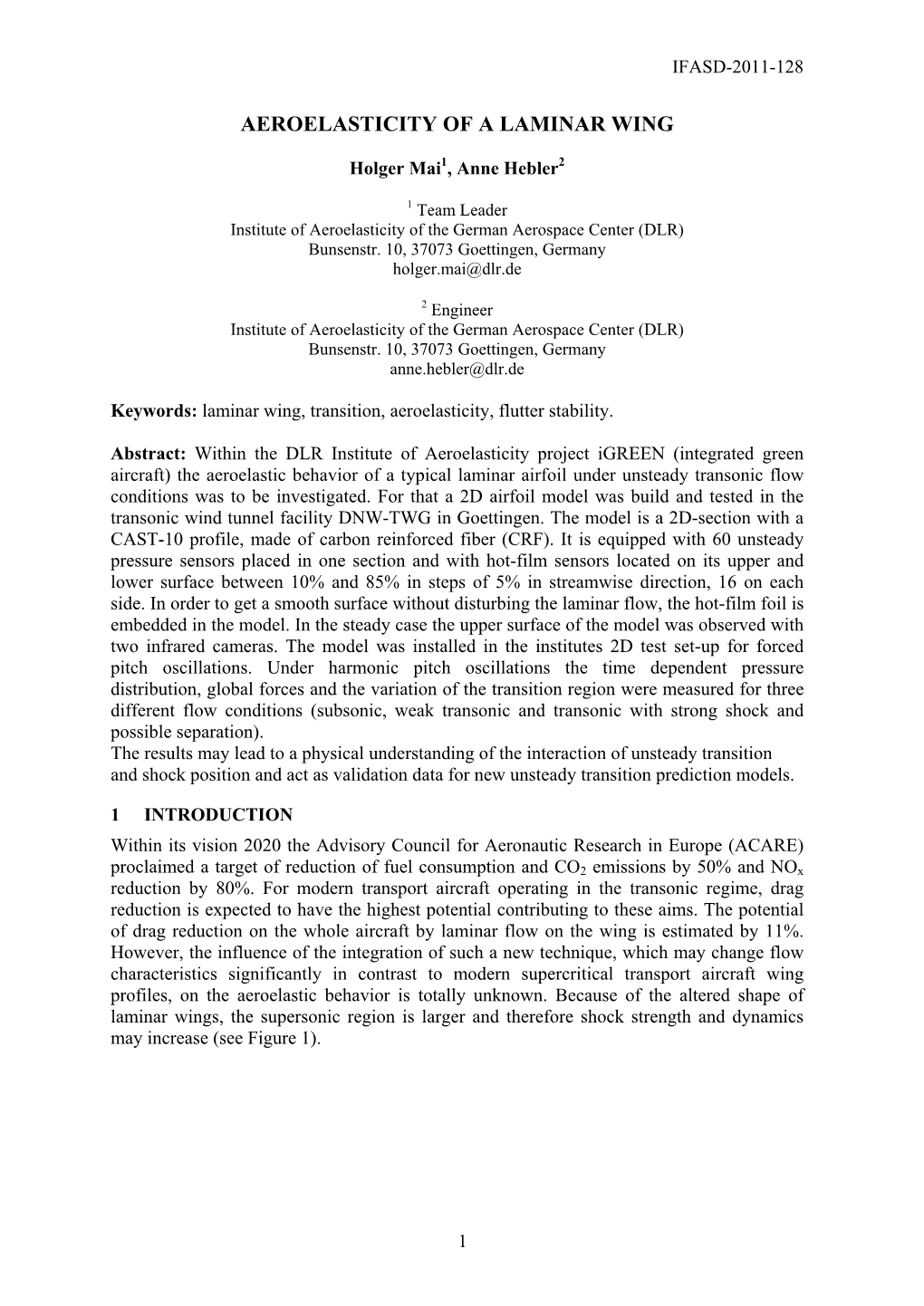 Aeroelasticity of a Laminar Wing