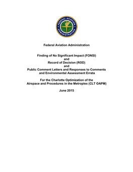 ROD) and Public Comment Letters and Responses to Comments and Environmental Assessment Errata