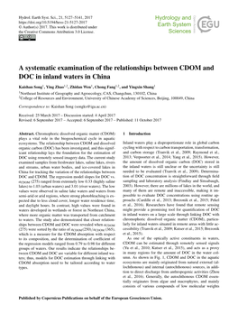 A Systematic Examination of the Relationships Between CDOM and DOC in Inland Waters in China