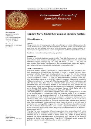 Sanskrit-Slavic-Sinitic Their Common Linguistic Heritage © 2017 IJSR Received: 14-09-2017 Milorad Ivankovic Accepted: 15-10-2017