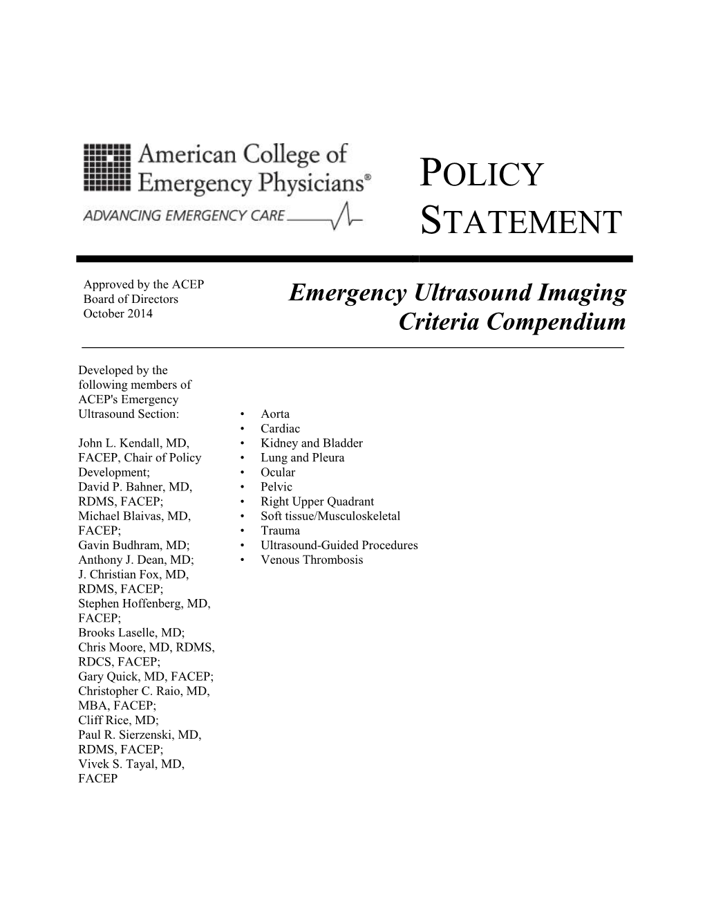 Emergency Ultrasound Imaging Criteria Compendium ACEP Policy DocsLib