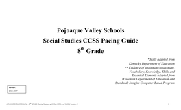 Pojoaque Valley Schools Social Studies CCSS Pacing Guide 8 Grade