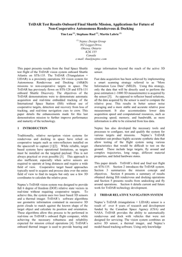 Tridar Test Results Onboard Final Shuttle Mission, Applications For