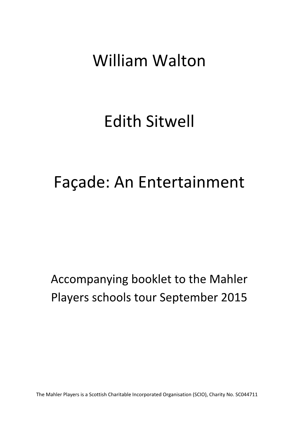 William Walton Edith Sitwell Façade: an Entertainment