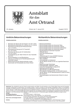 Januar 20192016 Amtsblattamtsblatt Fürfür Dasdas Amtamt Ortrandortrand Ausgabeausgabe 01 1 –- Seite 1