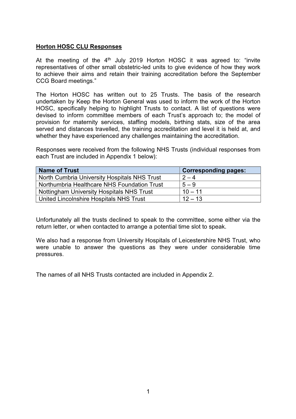 HHOSC SEP1919R03 Appendix A- CLU Trust Replies (Final)