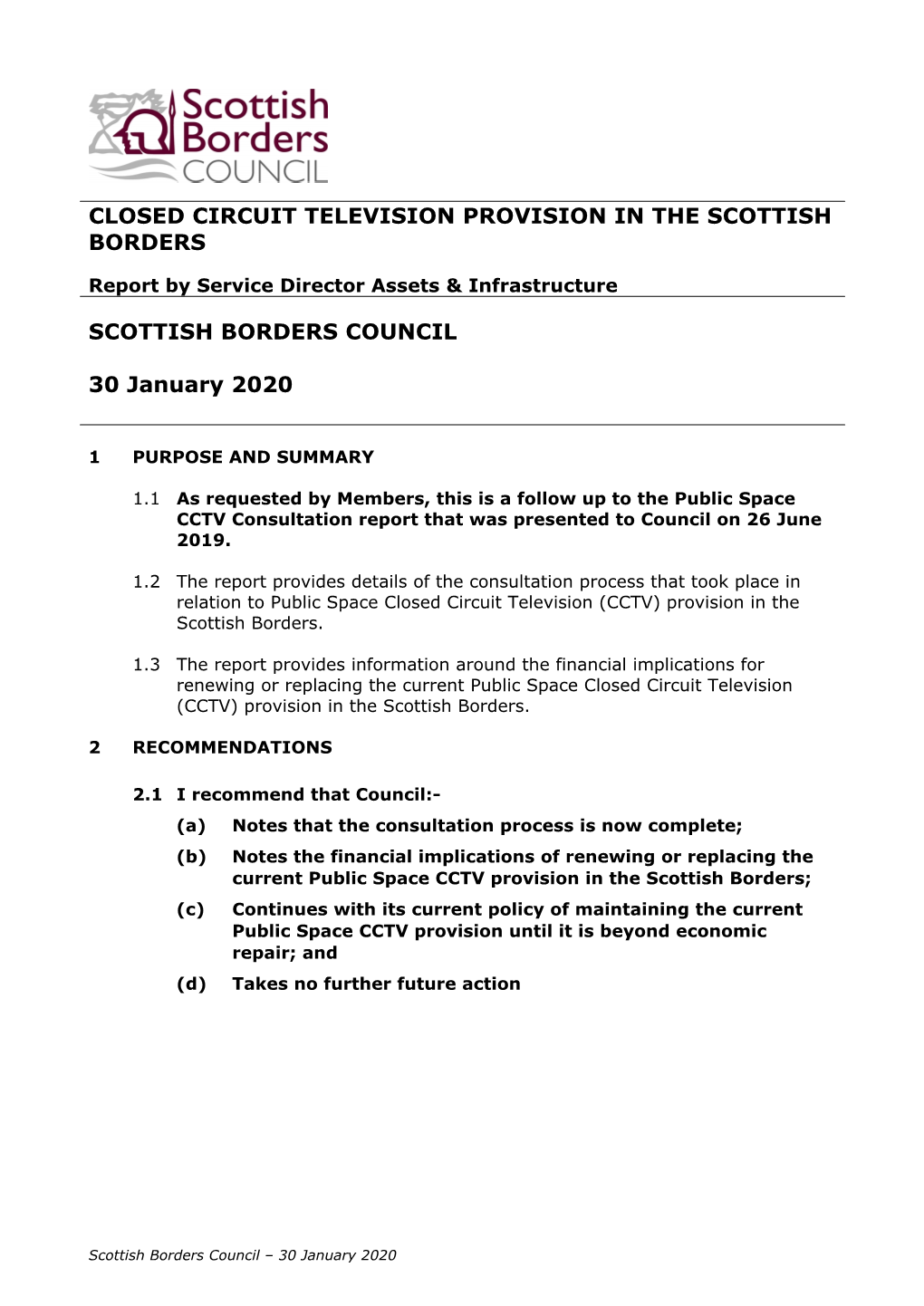 CCTV Provision in the Scottish Borders