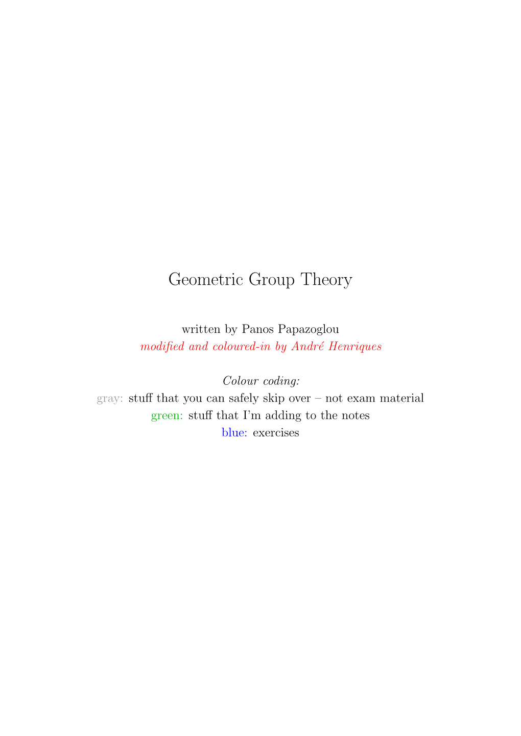 Geometric Group Theory