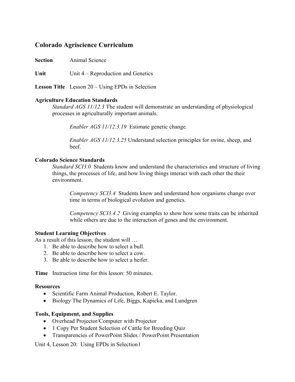 Colorado Agriscience Curriculum s7