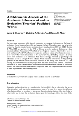 A Bibliometric Analysis of the Academic Influences of and on Evaluation Theorists' Published Works