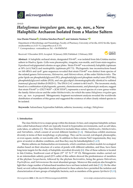 Haloglomus Irregulare Gen. Nov., Sp. Nov., a New Halophilic Archaeon Isolated from a Marine Saltern