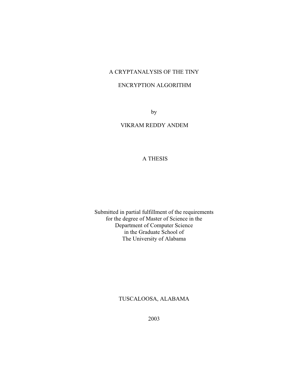 Cryptanalysis of the Tiny Encryption Algorithm