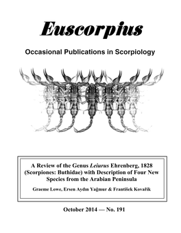 A Review of the Genus Leiurus Ehrenberg, 1828 (Scorpiones: Buthidae) with Description of Four New Species from the Arabian Peninsula