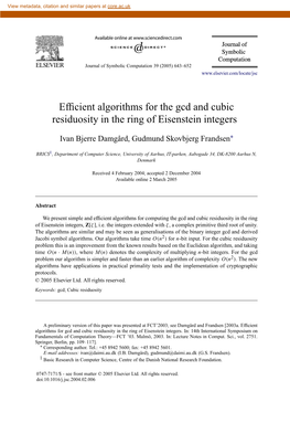Efficient Algorithms for the Gcd and Cubic Residuosity in the Ring
