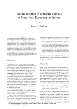 On the Creation of Domestic Animals in Proto-Indo European Mythology