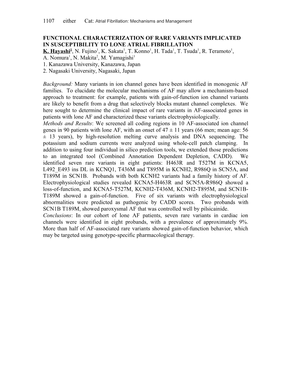 1107 Either Cat: Atrial Fibrillation: Mechanisms and Management