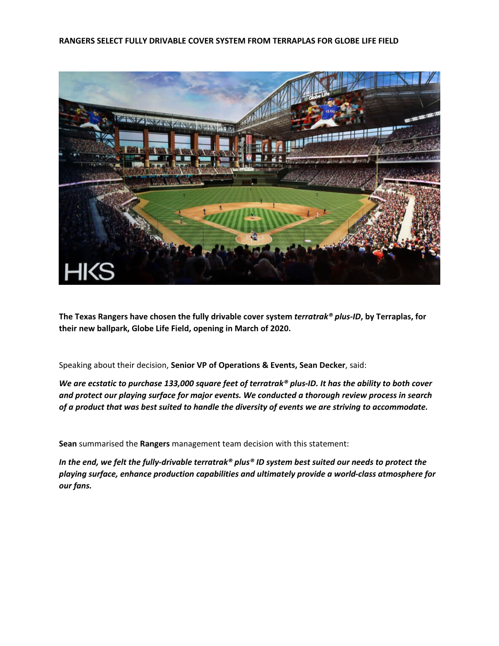 Rangers Select Fully Drivable Cover System from Terraplas for Globe Life Field