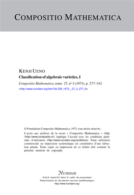 CLASSIFICATION of ALGEBRAIC VARIETIES, I1 Kenji Ueno 2