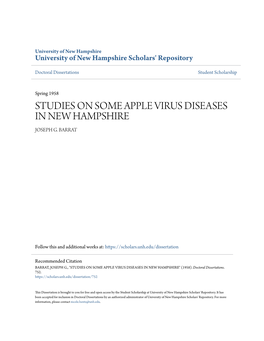 Studies on Some Apple Virus Diseases in New Hampshire Joseph G