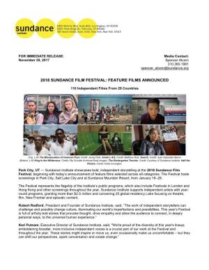 2018 Sundance Film Festival: Feature Films Announced