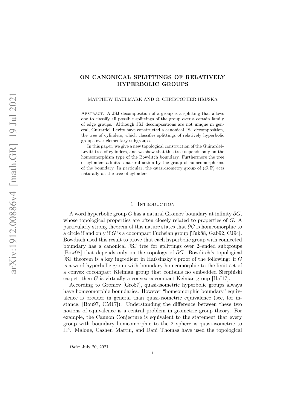 Arxiv:1912.00886V4 [Math.GR] 19 Jul 2021