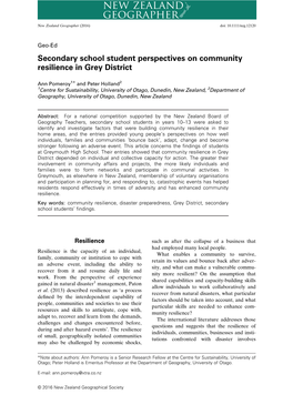 Secondary School Student Perspectives on Community Resilience in Grey District