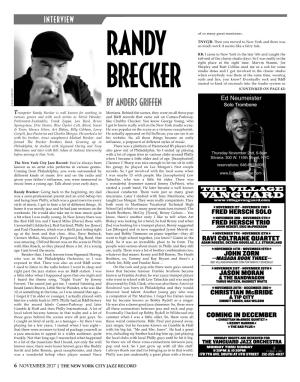 By Anders Griffen Trumpeter Randy Brecker Is Well Known for Working in Montana