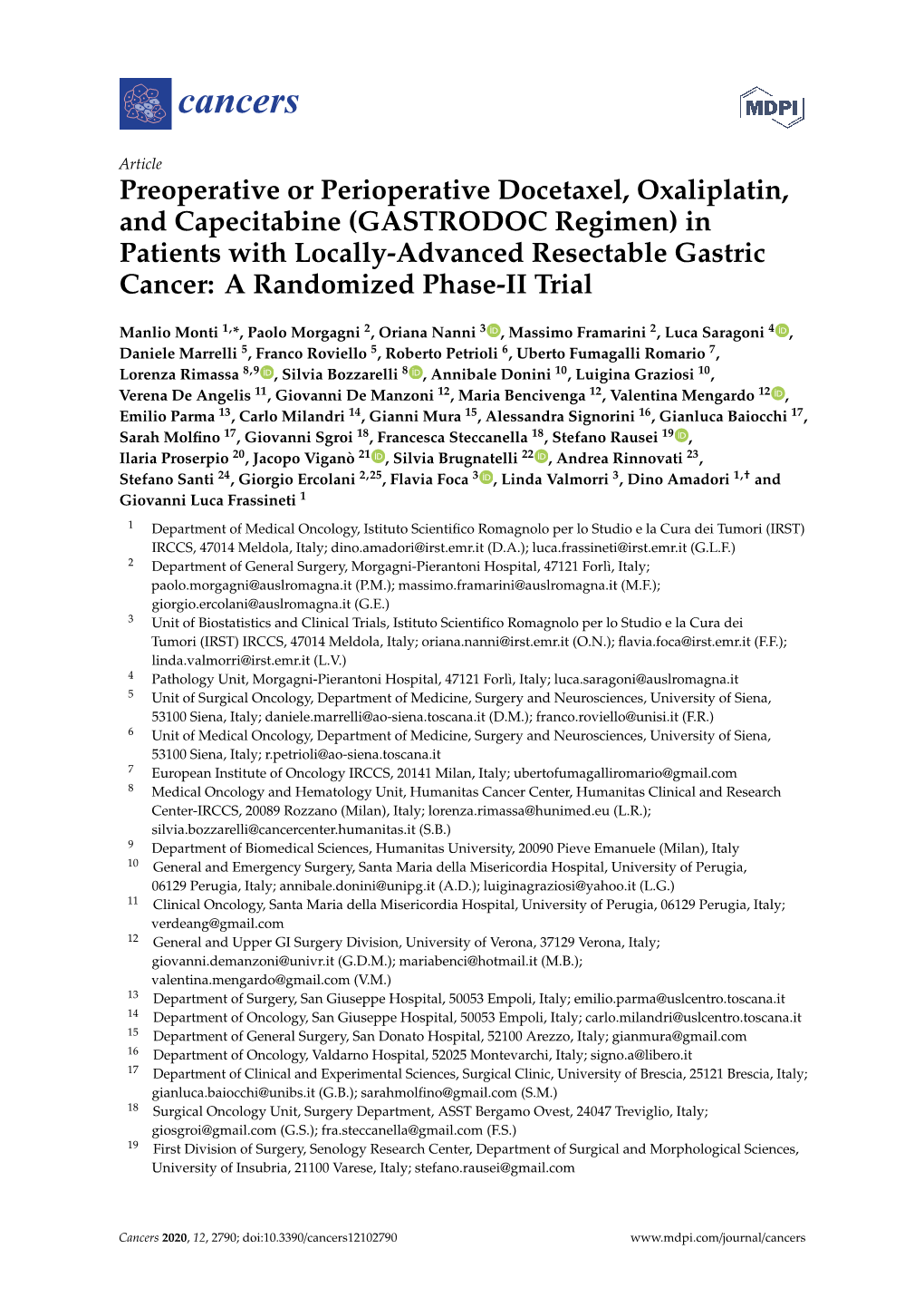 Preoperative Or Perioperative Docetaxel, Oxaliplatin, And