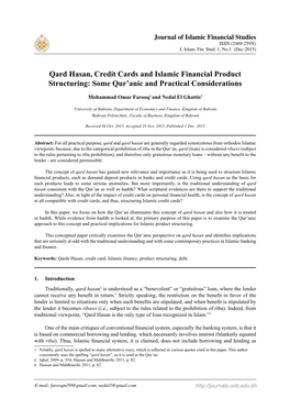 Qard Hasan, Credit Cards and Islamic Financial Product Structuring: Some Qur'anic and Practical Considerations