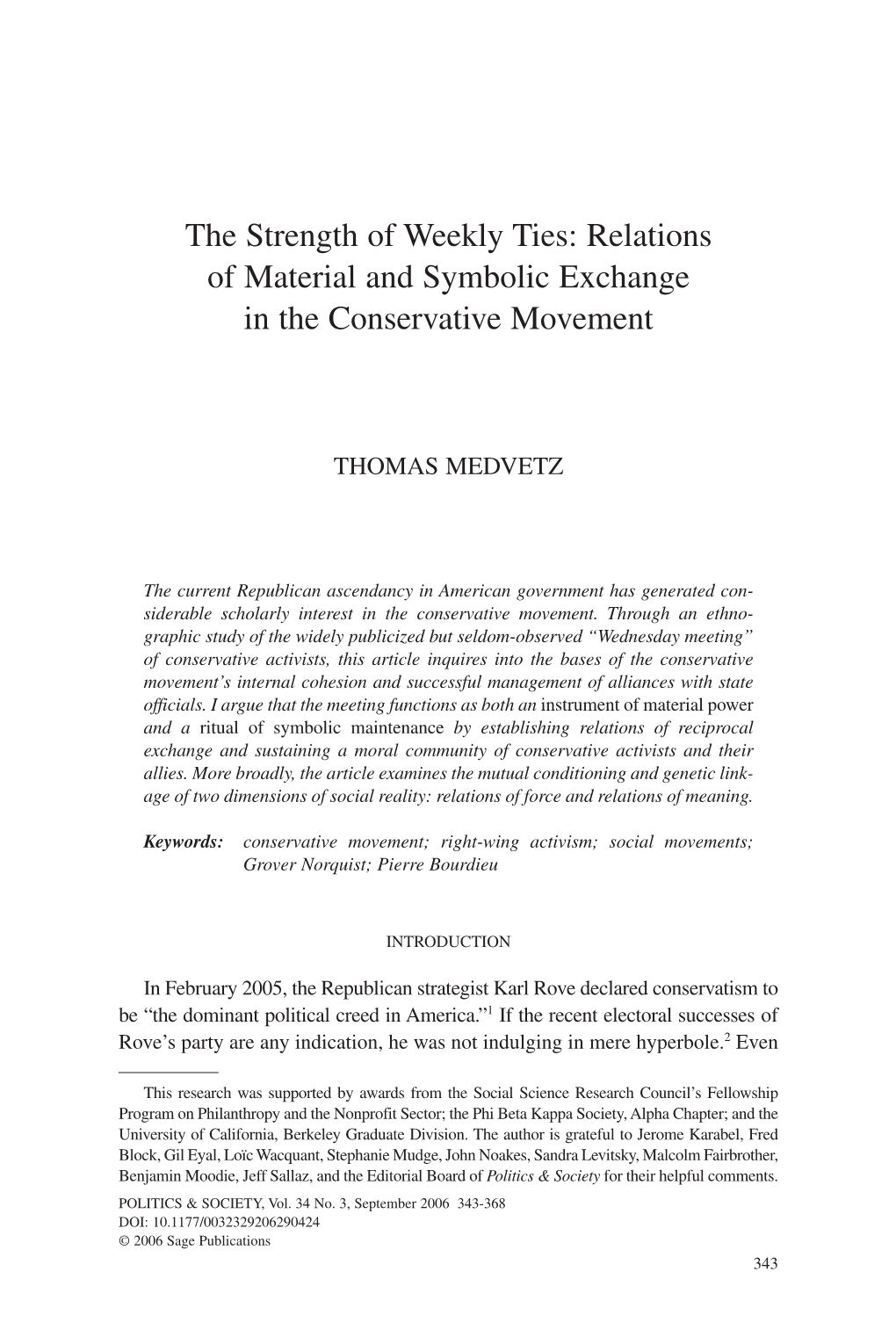 The Strength of Weekly Ties: Relations of Material and Symbolic Exchange in the Conservative Movement