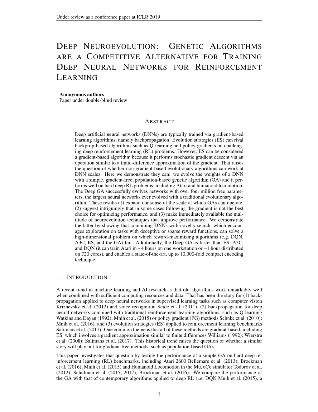 Genetic Algorithms Area Competitive Alternative for Training Deep Neural Networksfor Reinforcement Learning
