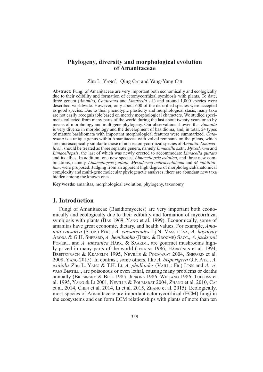 Phylogeny, Diversity and Morphological Evolution of Amanitaceae