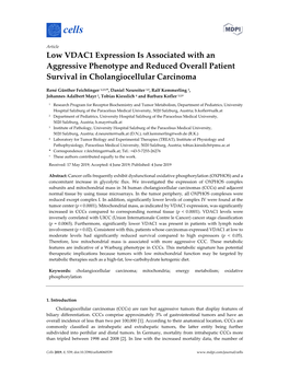 Low VDAC1 Expression Is Associated with an Aggressive Phenotype and Reduced Overall Patient Survival in Cholangiocellular Carcinoma