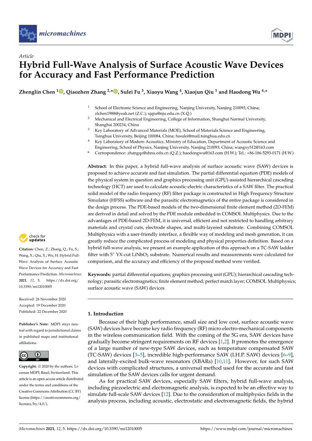 Hybrid Full-Wave Analysis of Surface Acoustic Wave Devices for Accuracy and Fast Performance Prediction