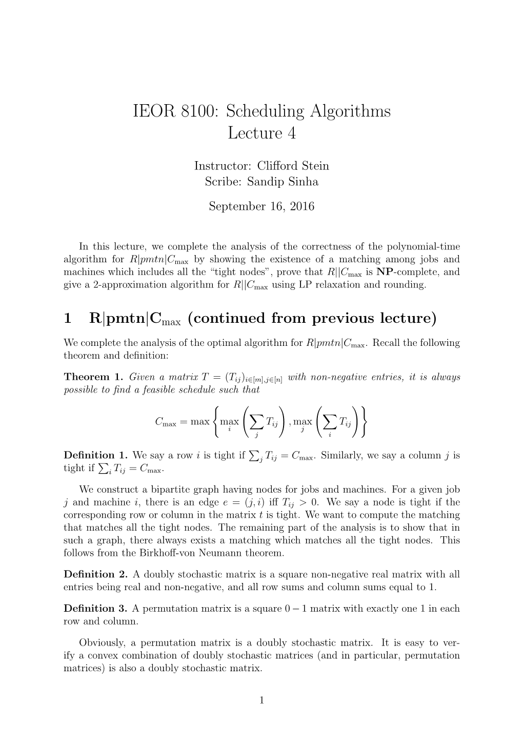 IEOR 8100: Scheduling Algorithms Lecture 4